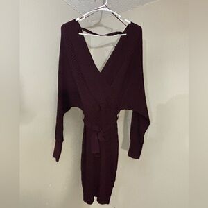 Deep Burgundy Knit Wrap Dress